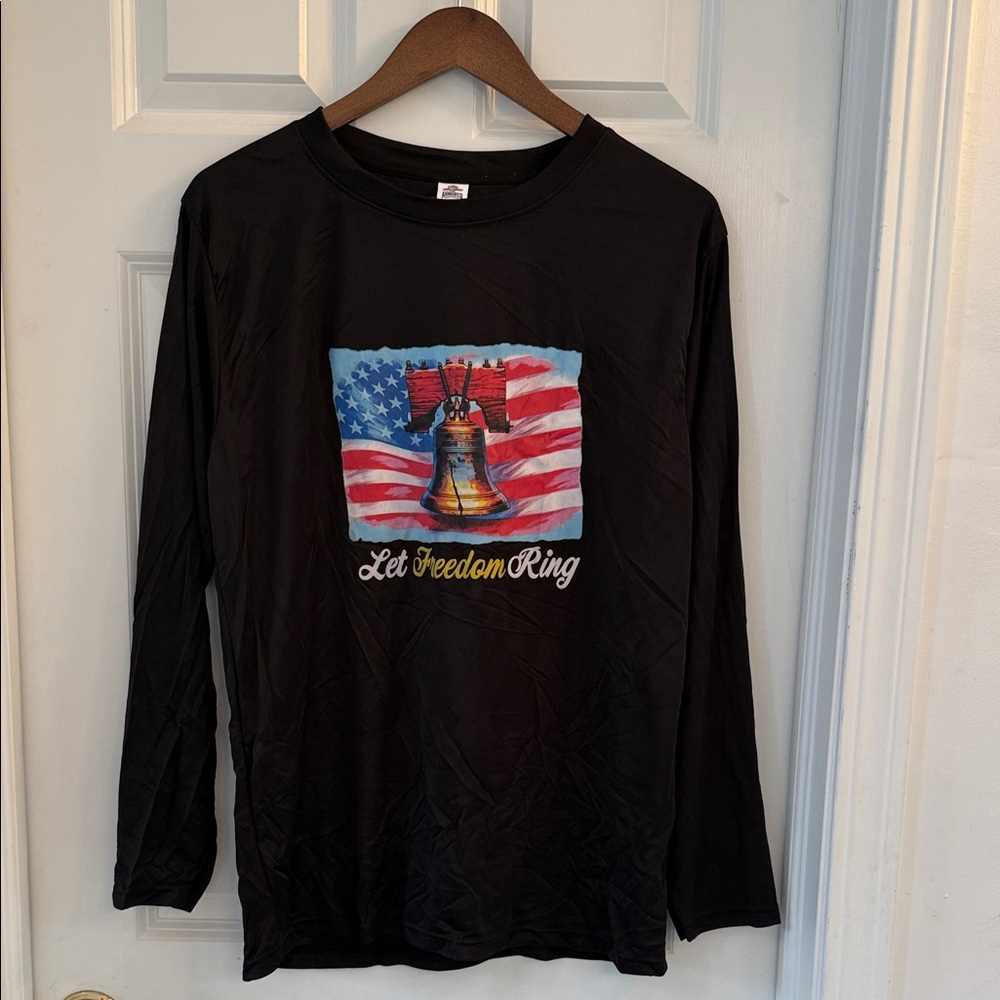 Black Long Sleeve Shirt with Patriotic Print